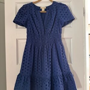 Cynthia Rowley Navy Eyelet V‑Neck Mini Dress